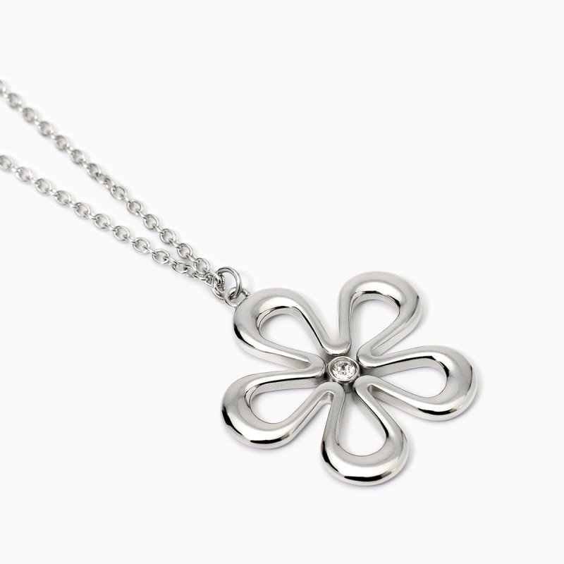 Collana in acciaio con catena rolò e fiore - 851027