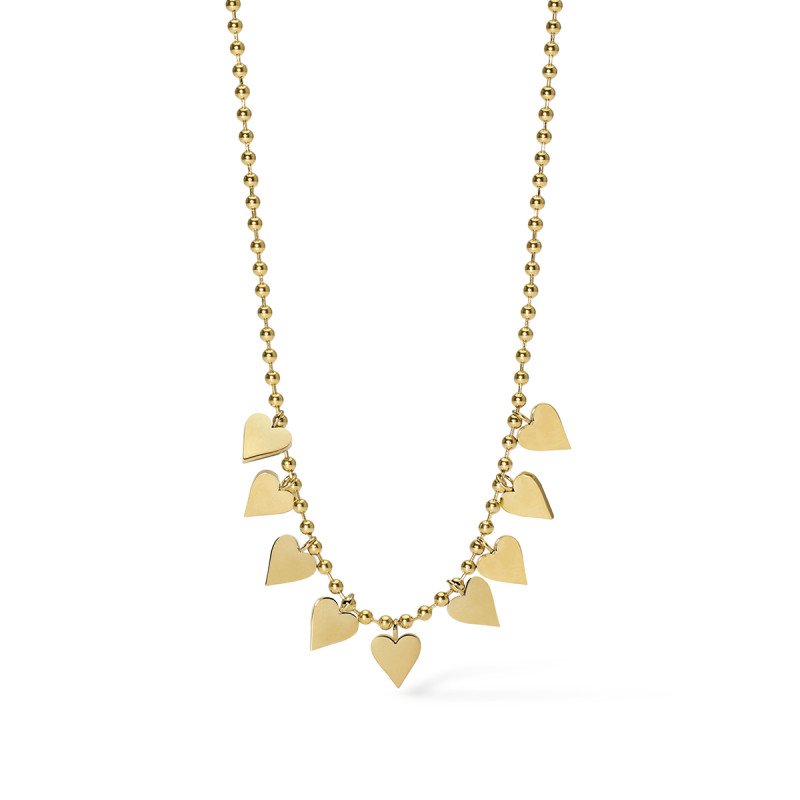 Girocollo dorato con catena a sfere e cuori - 851033