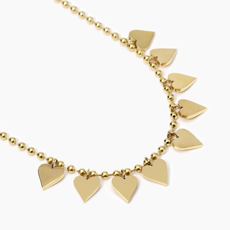 Girocollo dorato con catena a sfere e cuori - 851033