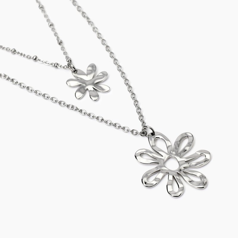 Girocollo con doppia catena e pendenti fiore - 851036
