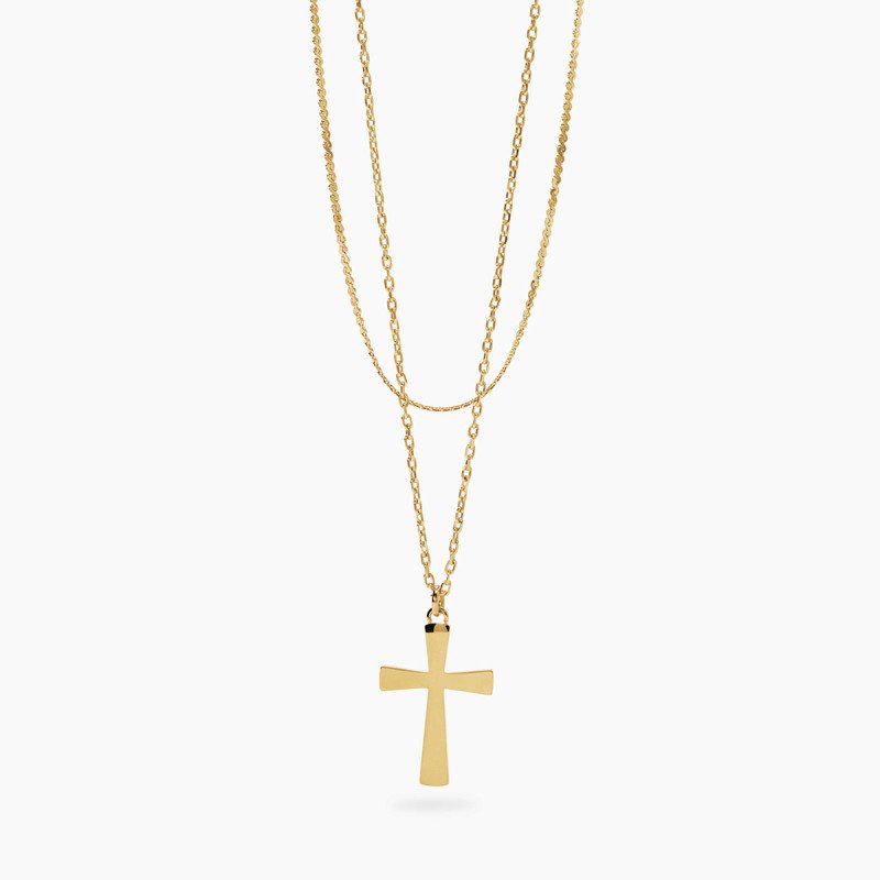 Girocollo dorato con catene e croce - 851041