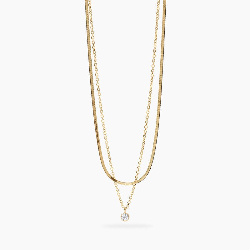 Girocollo dorato con catene e cristallo - 851046