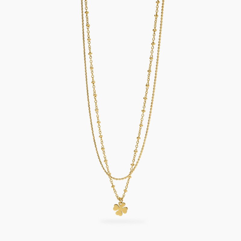 Girocollo dorato con catene e quadrifoglio - 851048
