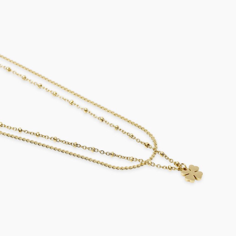 Girocollo dorato con catene e quadrifoglio - 851048