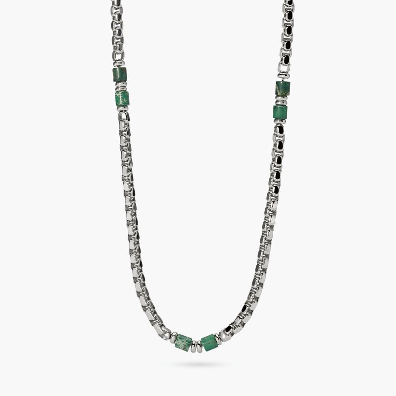 Collana in acciaio e diaspro verde - 851107