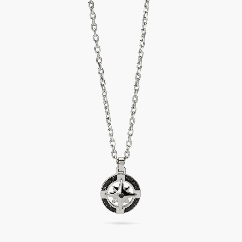 Collana con ciondolo rosa dei venti in acciaio e nero - 851109