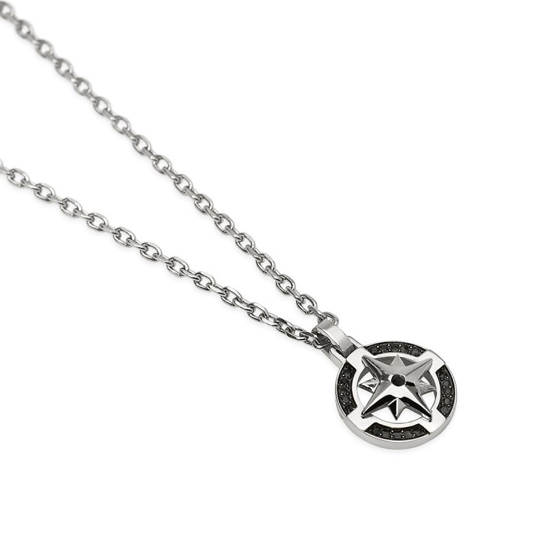 Collana con ciondolo rosa dei venti in acciaio e nero - 851109