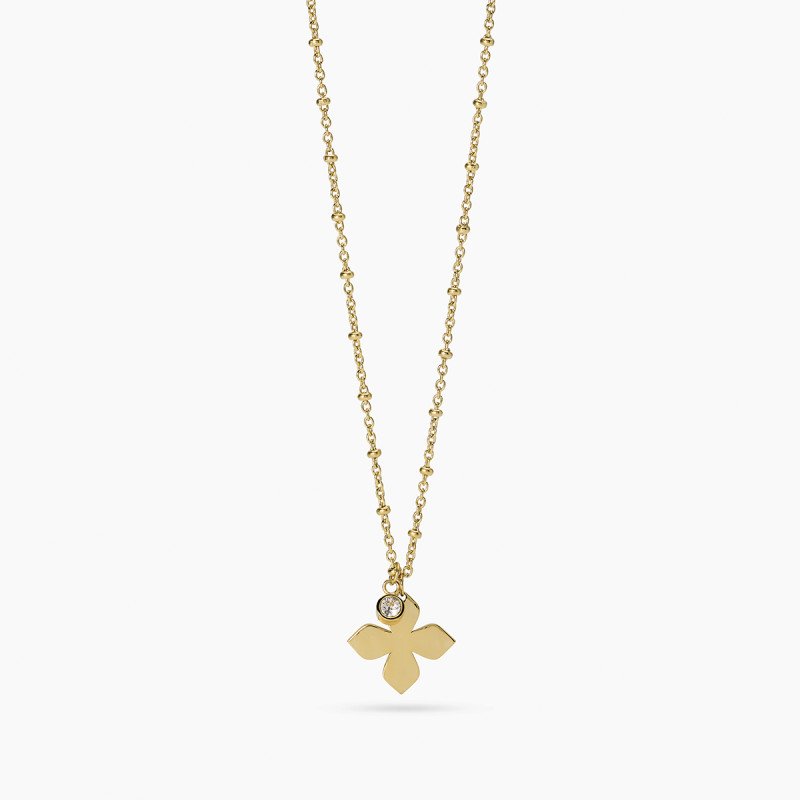 Girocollo con fiore in acciaio dorato martellato - 851128