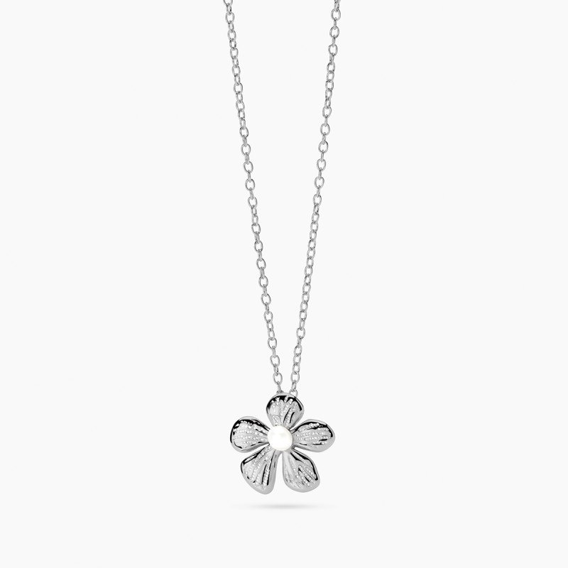 Girocollo con fiore in acciaio martellato - 851140