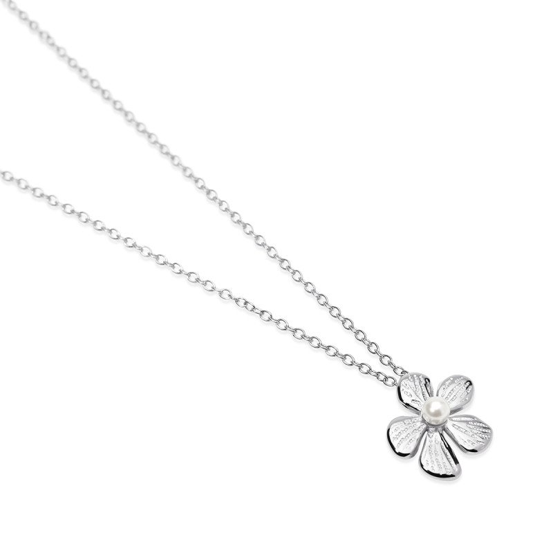 Girocollo con fiore in acciaio martellato - 851140