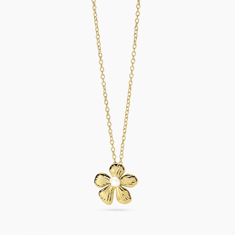 Girocollo con fiore in acciaio dorato martellato - 851141