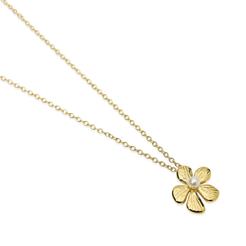 Girocollo con fiore in acciaio dorato martellato - 851141