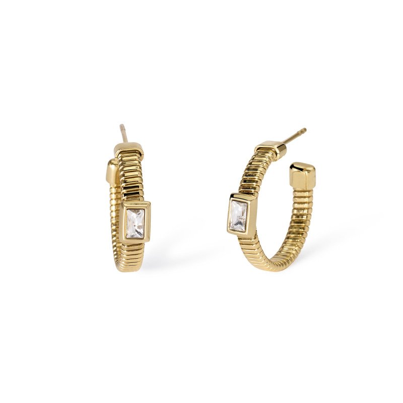 Orecchini dorati tubogas con zirconi - 861005