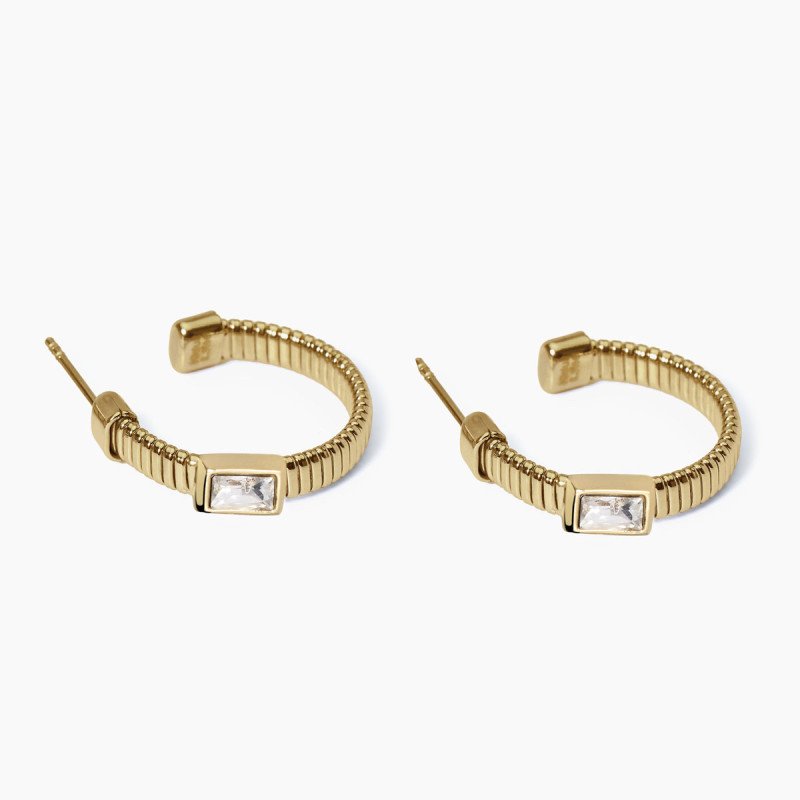 Orecchini dorati tubogas con zirconi - 861005