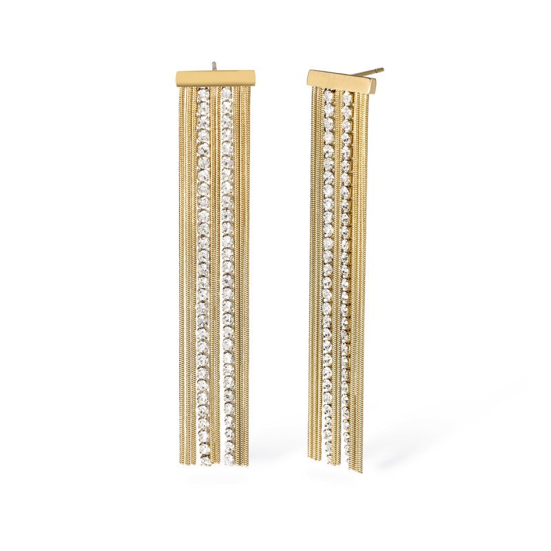 Orecchini dorati con catena e tennis - 861011