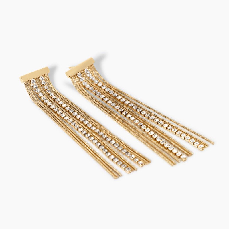 Orecchini dorati con catena e tennis - 861011