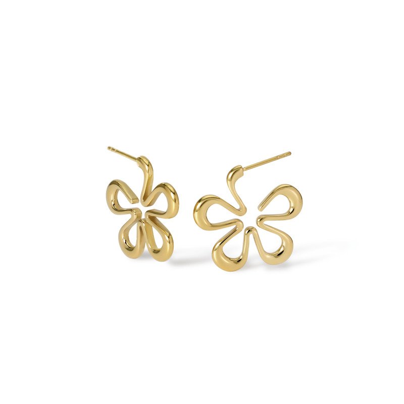 Orecchini dorati a lobo fiore - 861034