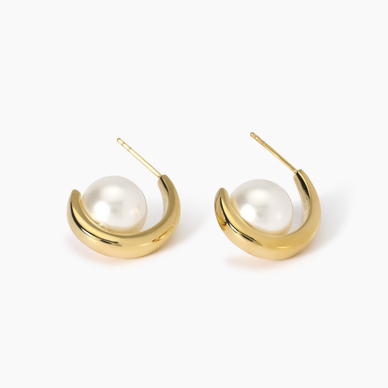 Orecchini semicerchio dorato con perle conchiglia - 861051