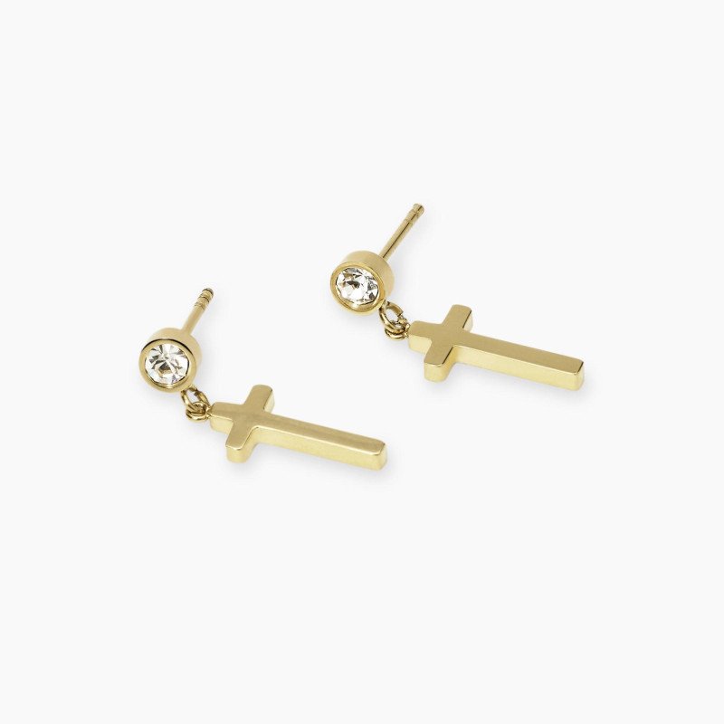 Orecchini dorati con cristalli e croci - 861063