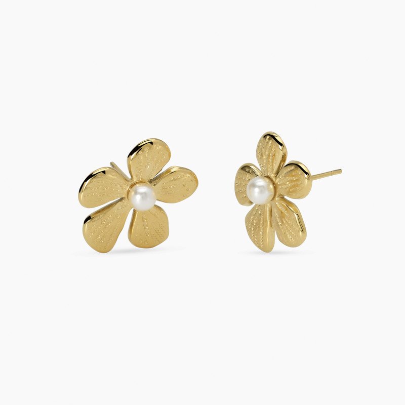 Orecchini fiore dorati con perla conchiglia - 861145