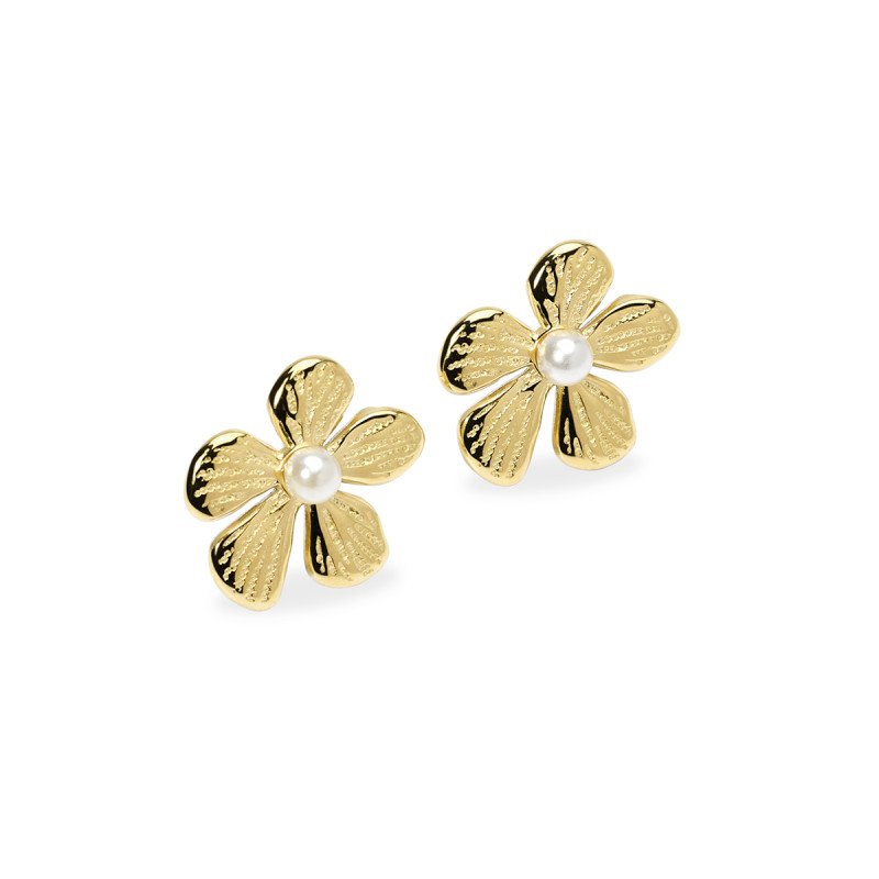 Orecchini fiore dorati con perla conchiglia - 861145