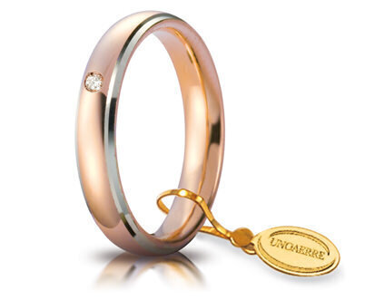 Fede Comoda mm.4,0 in oro rosa e bianco con diamante - 040afc001011301075035