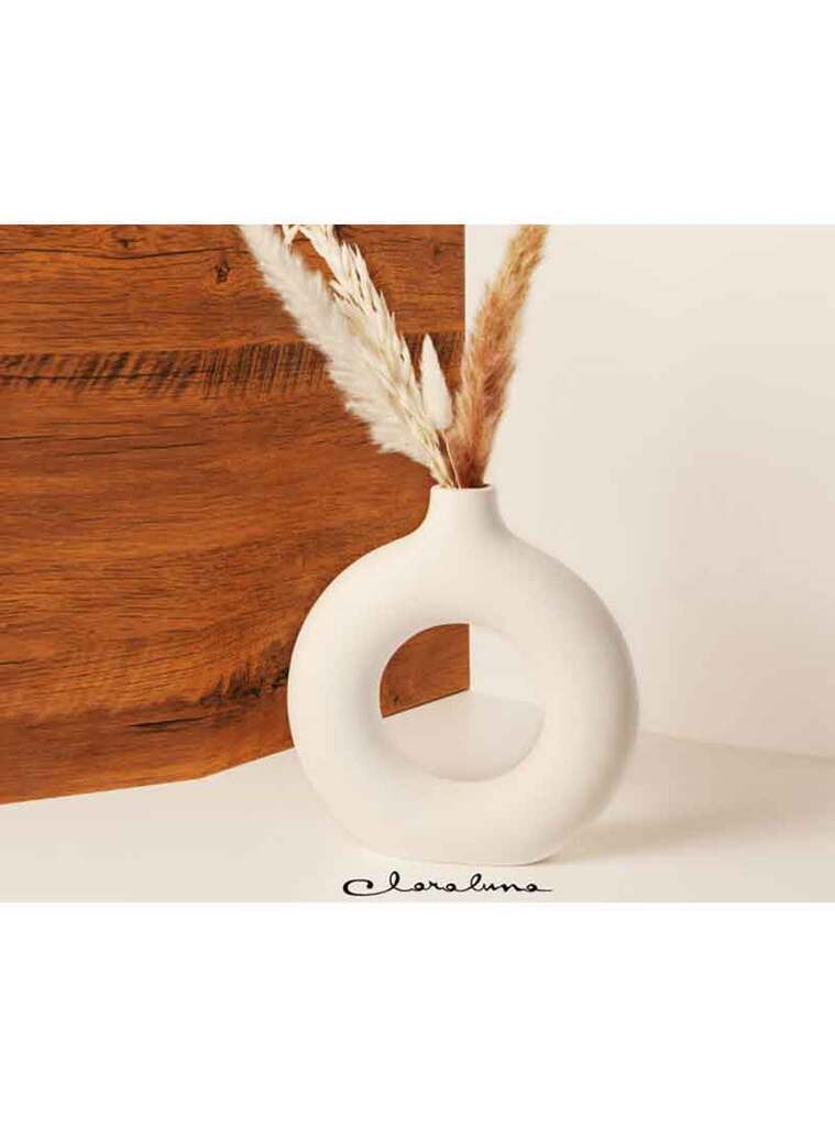 Vaso bianco forma circolare con pampas - 23001 Vaso bianco forma circolare con pampas - 23001