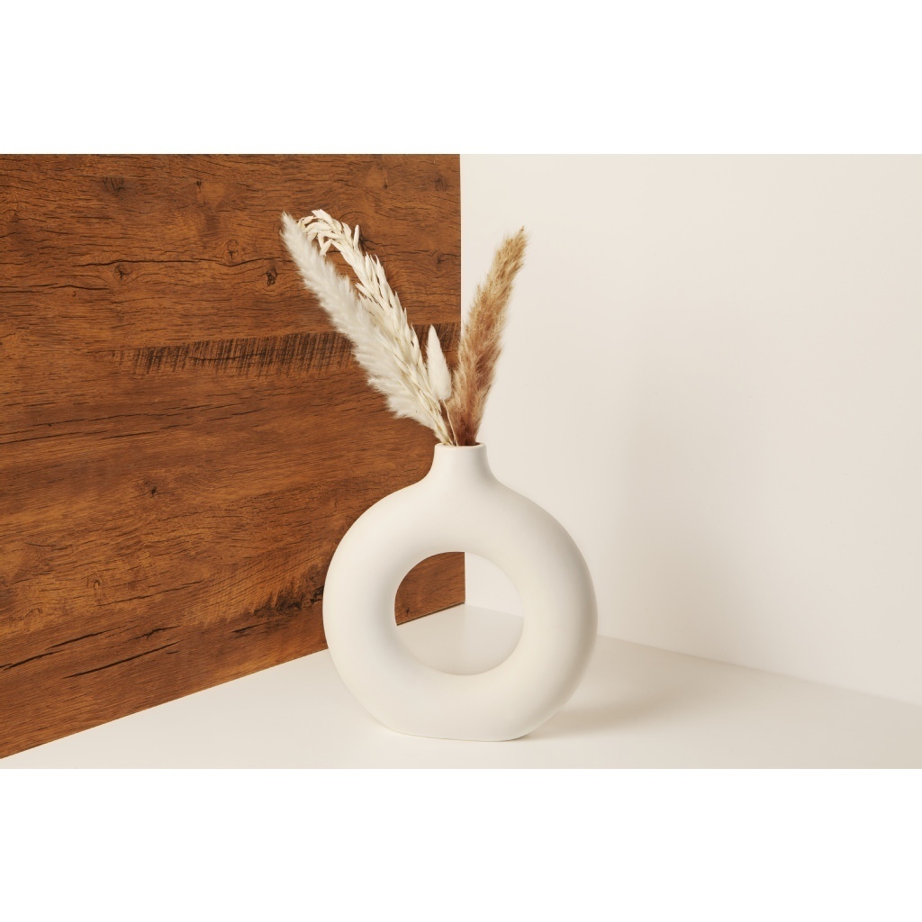 Vaso bianco forma circolare con pampas - 23002 Vaso bianco forma circolare con pampas - 23002