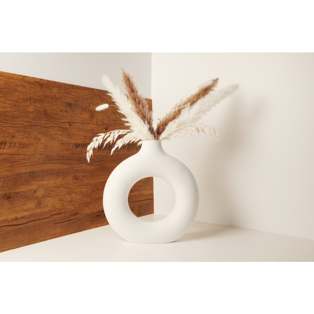 Vaso bianco forma circolare con pampas - 23003 Vaso bianco forma circolare con pampas - 23003