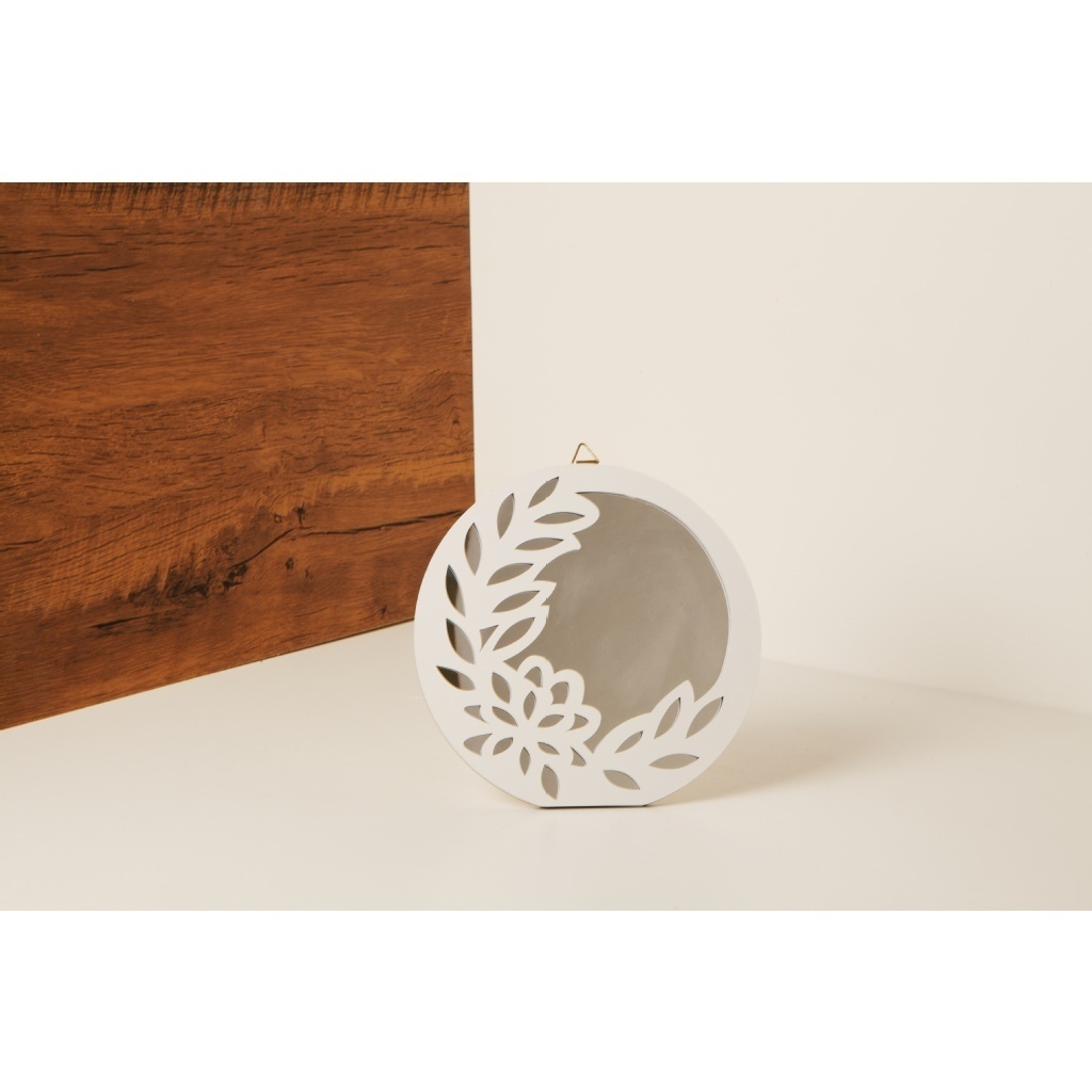 Specchio forma circolare con cornice bianca e decorazione floreale - 23007 Specchio forma circolare con cornice bianca e decorazione floreale - 23007