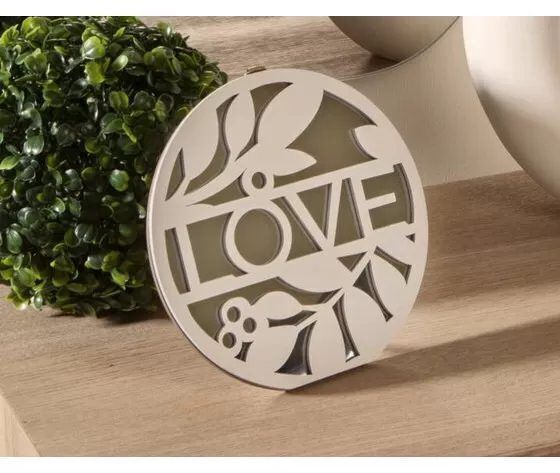 Specchio forma circolare con cornice bianca e scritta love con decorazione floreale - 23008 Specchio forma circolare con cornice bianca e scritta love con decorazione floreale - 23008