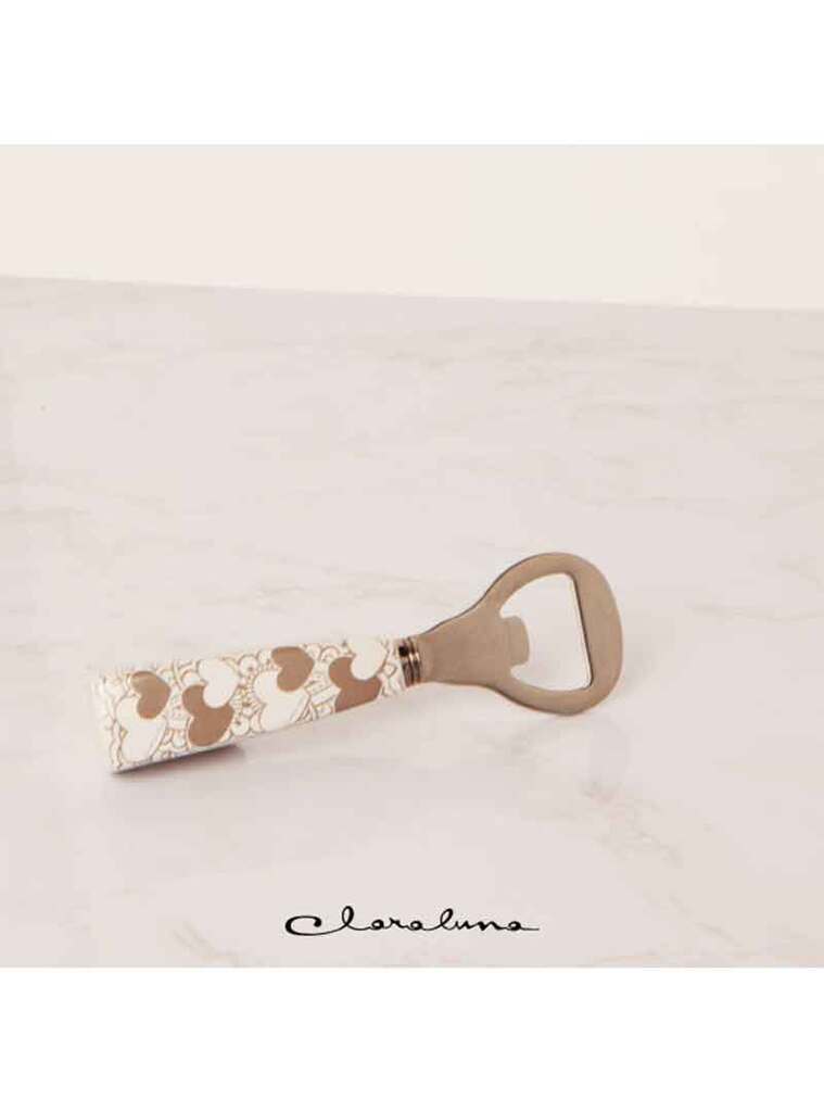 Apribottiglie con manico bianco e decorazioni di cuori - 23035