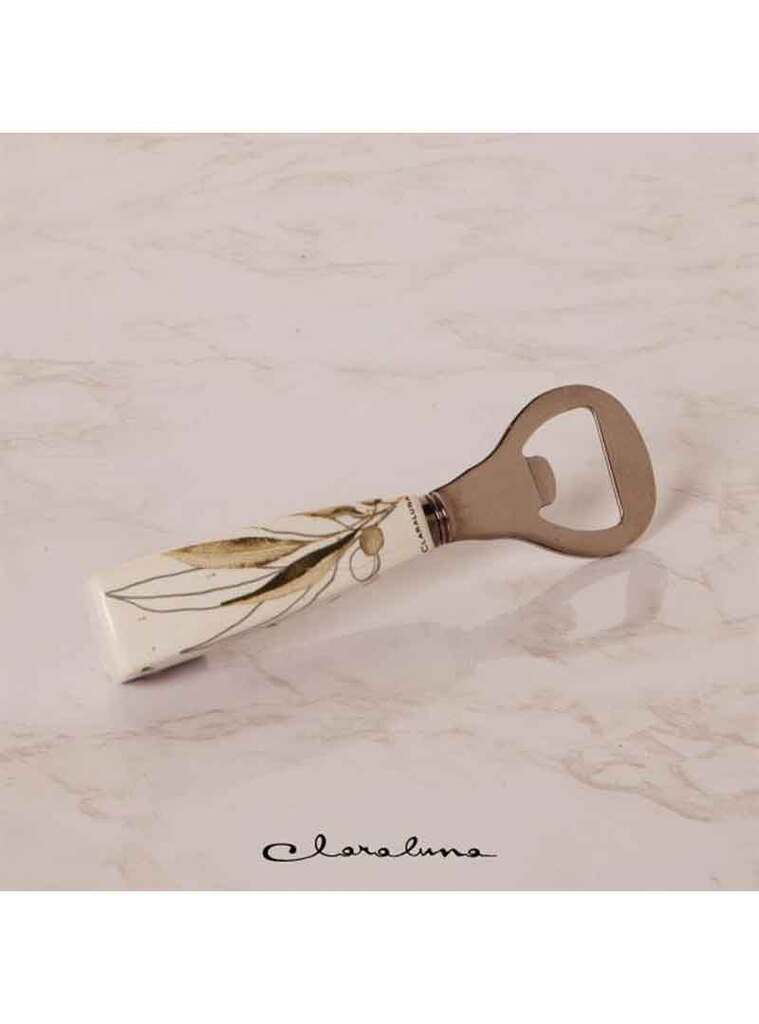 Apribottiglie con manico bianco e decorazioni di foglie - 23045
