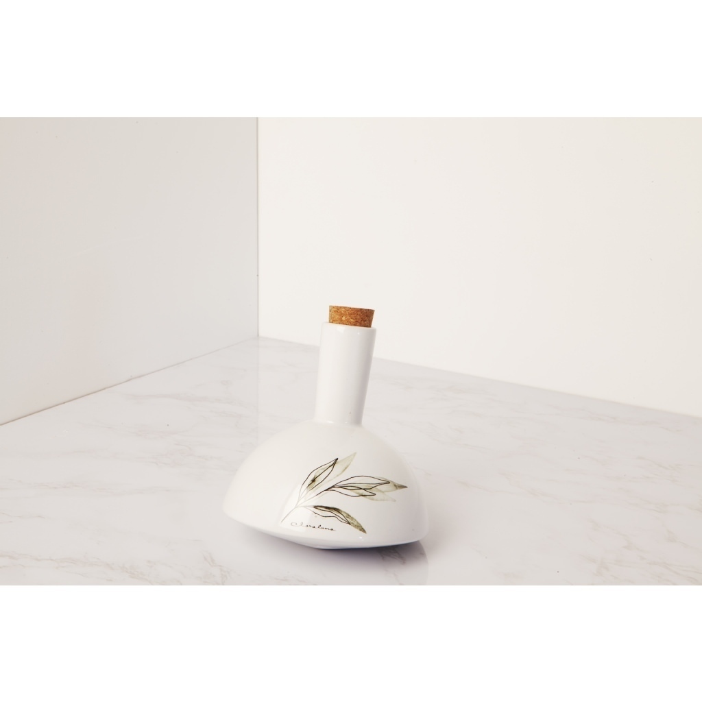 Oliera bianca grande decoro foglie - 23072/fiore