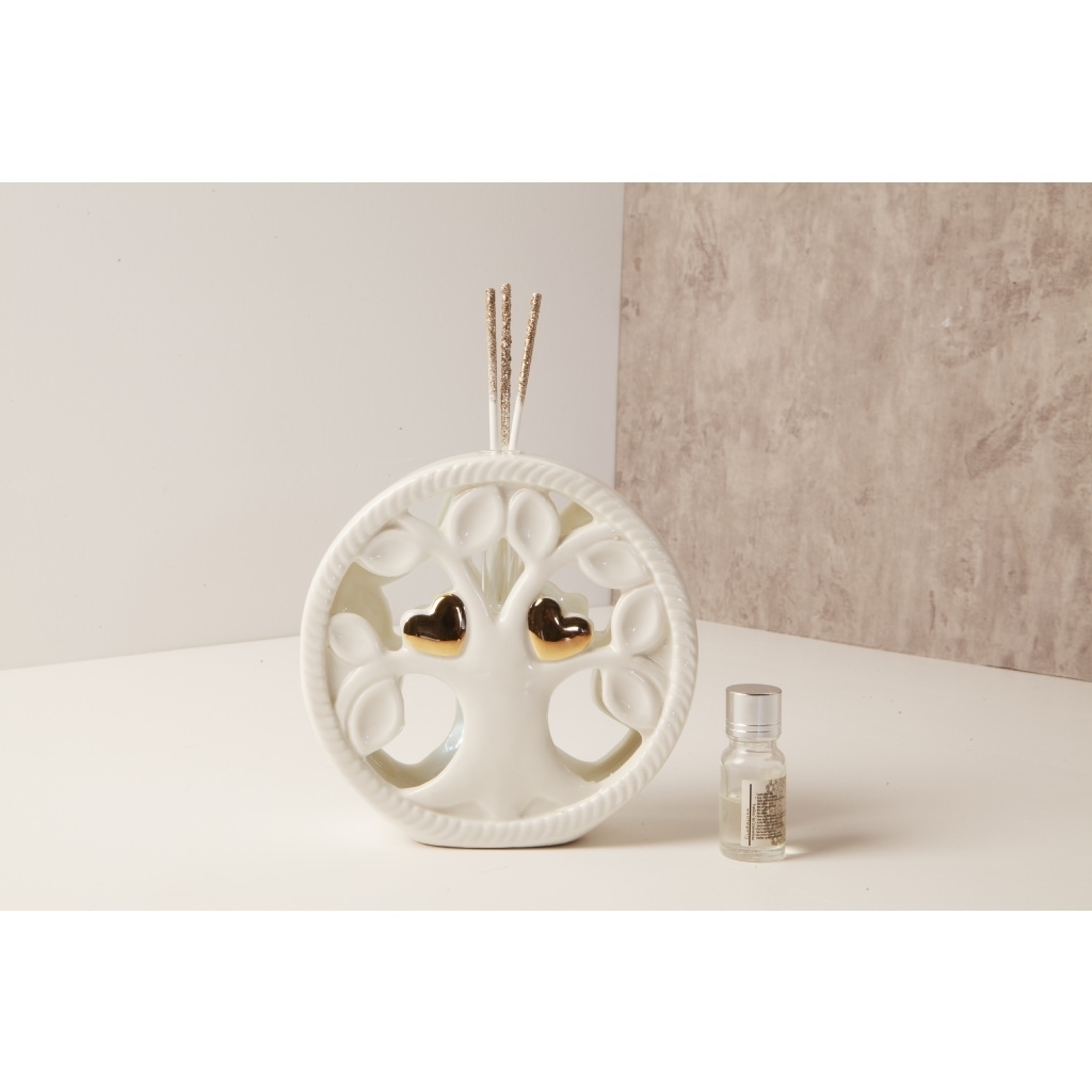 Profumatore cerchio bianco con decorazione di albero della vita - 23132 Profumatore cerchio bianco con decorazione di albero della vita - 23132