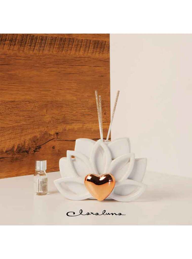 Profumatore fiore bianco con applicazione color oro - 23151