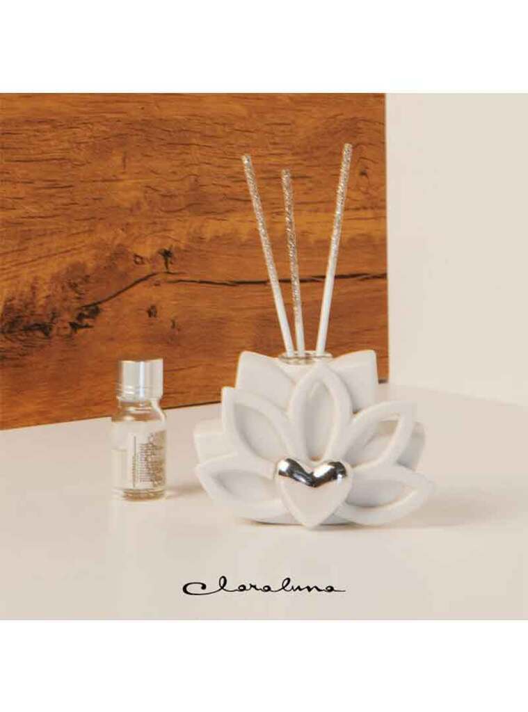 Profumatore fiore bianco con applicazione color argento - 23152