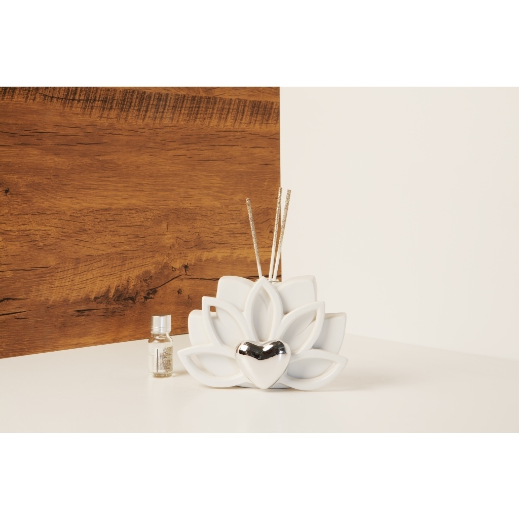 Diffusore loto grande con cuore silver - 23155/fiocco Diffusore loto grande con cuore silver - 23155/fiocco