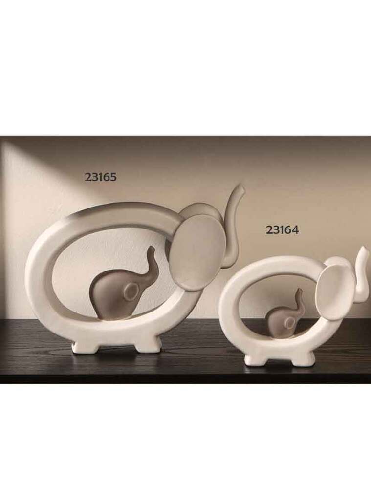 Elefante bianco in modello stilizzato con elefantino color tortora - 23164