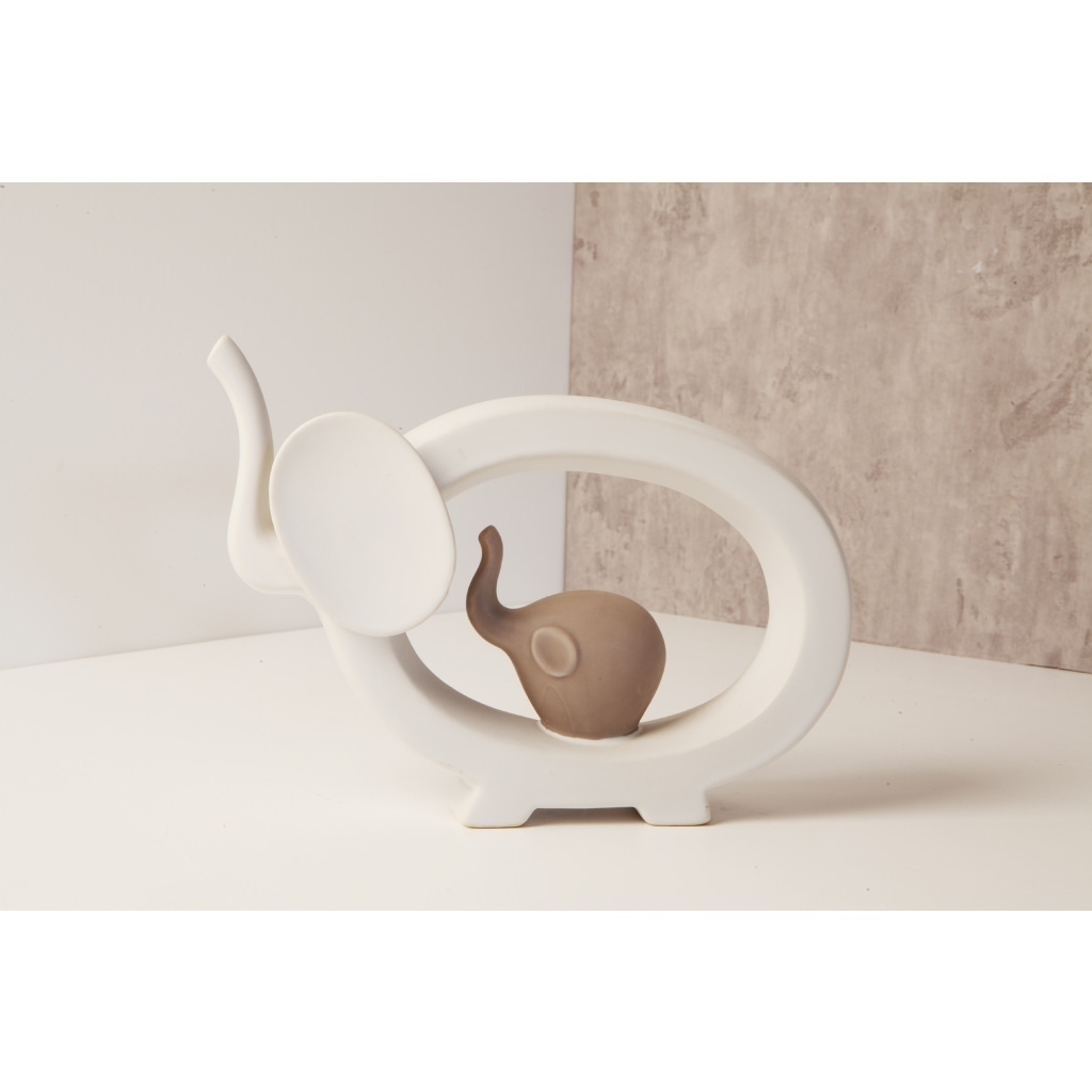 Elefante bianco in modello stilizzato con elefantino color tortora - 23165