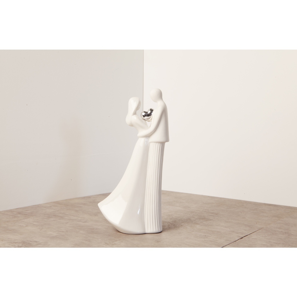 Coppia media di sposi colore bianco con applicazione di cuore argento al centro - 23203