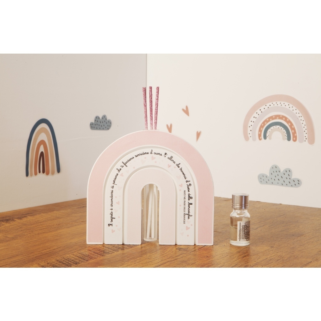 Profumatore arcobaleno con bastoncini rosa con glitter e comprende anche profumatore. - 23367