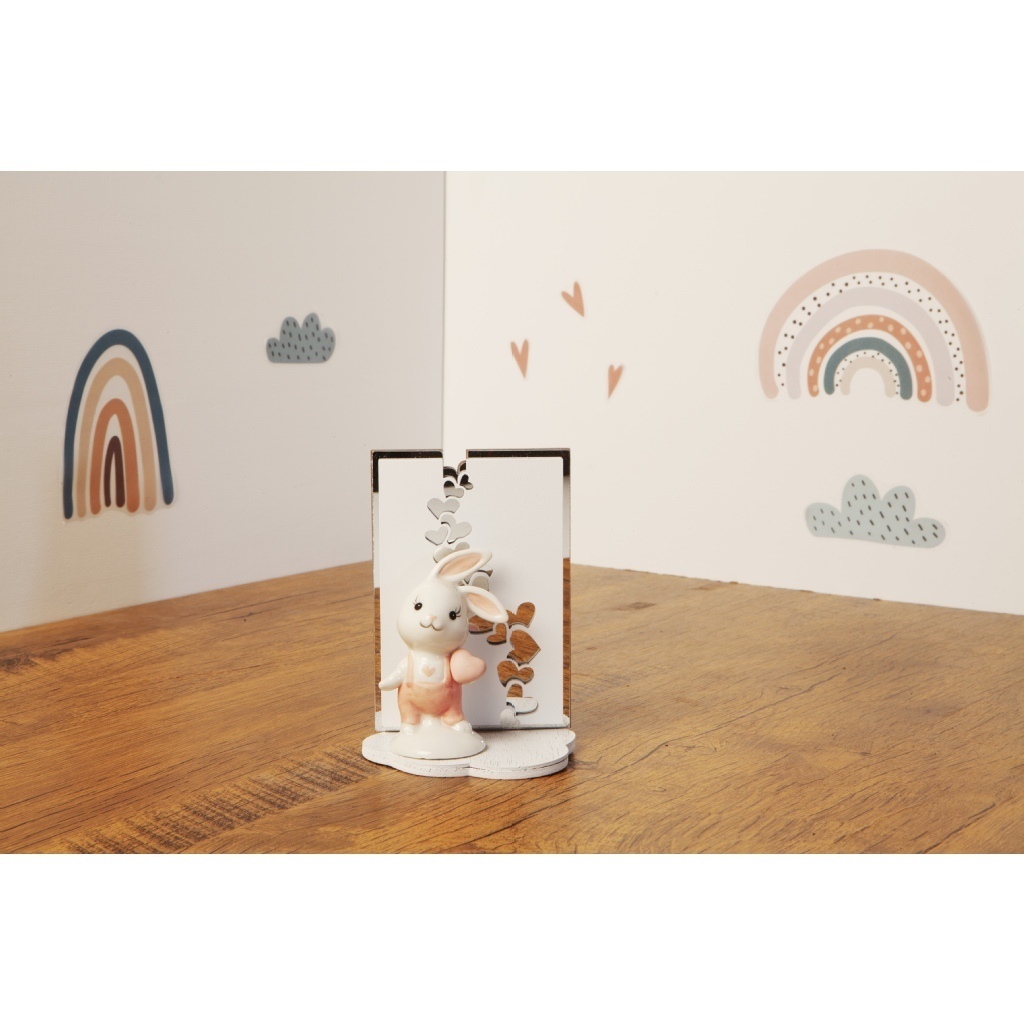 Coniglietto rosa piccolo con supporto cuori - 23911c/fiore Coniglietto rosa piccolo con supporto cuori - 23911c/fiore