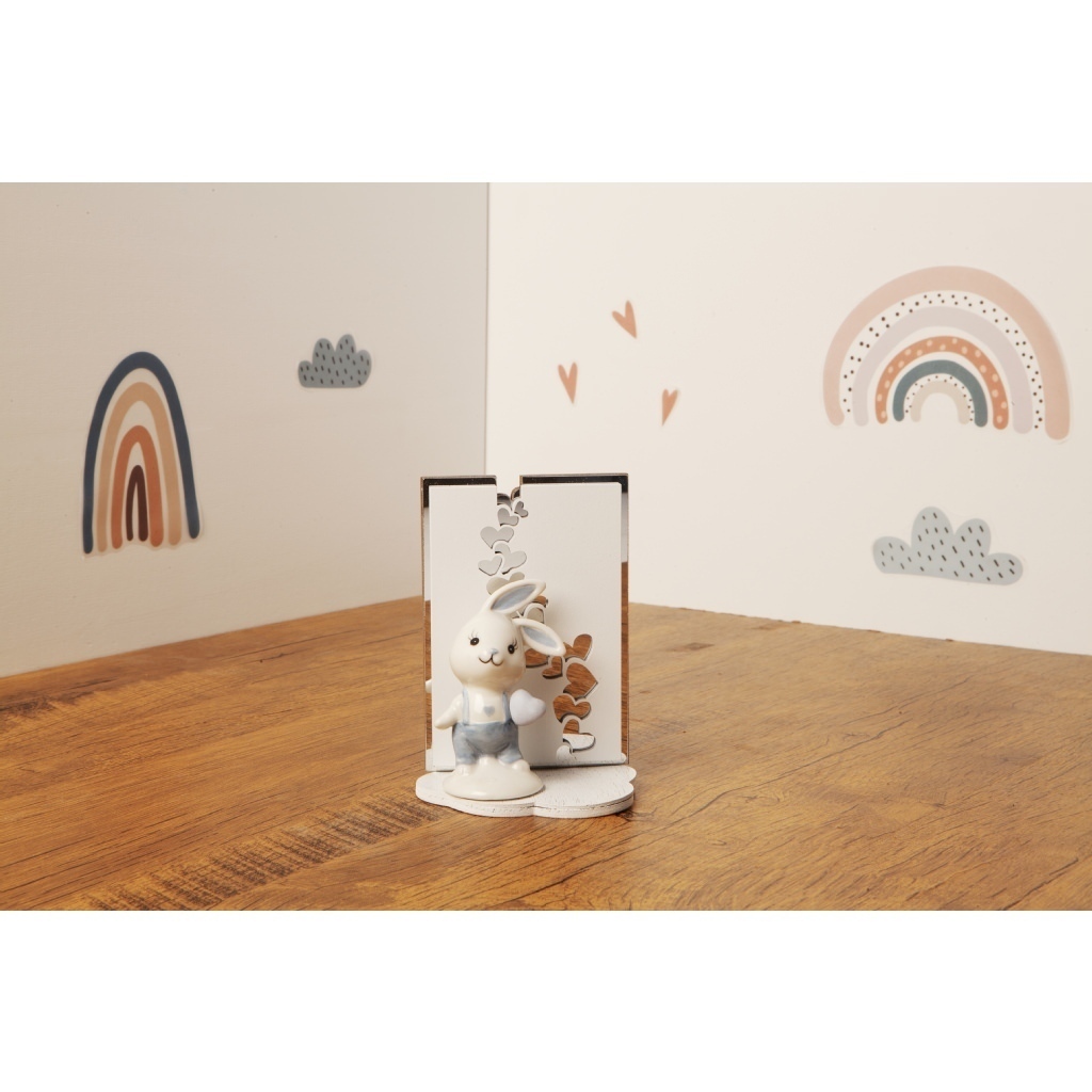 Coniglietto azzurro piccolo con supporto cuori - 23912c/fiocco Coniglietto azzurro piccolo con supporto cuori - 23912c/fiocco