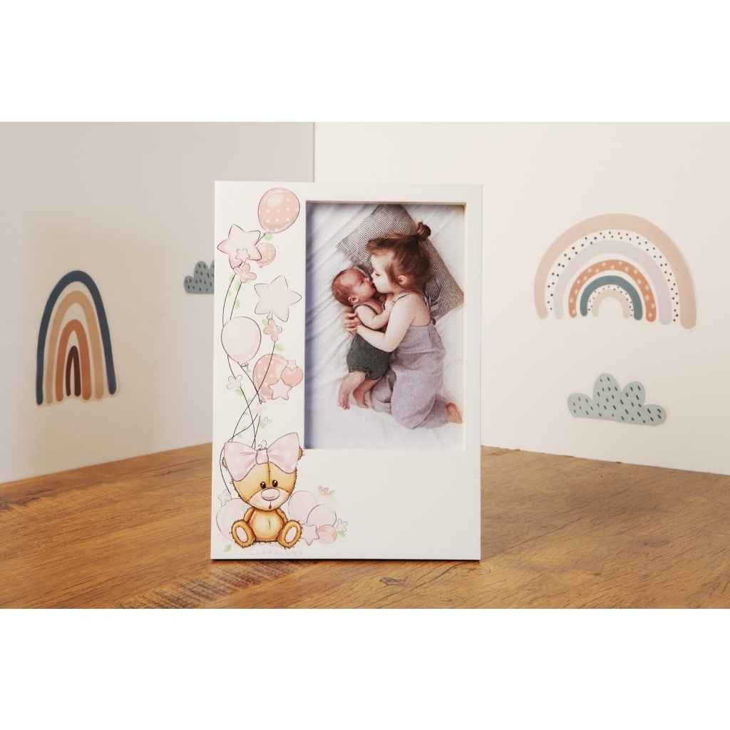 Portafoto orsetto rosa con decorazioni e sfumature rosa. - 23927