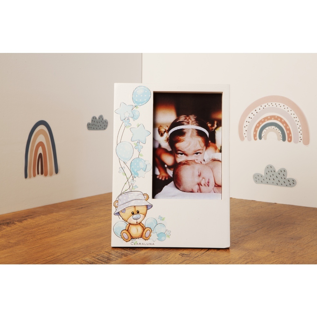 Portafoto orsetto celeste con decorazioni e sfumature celeste. - 23928