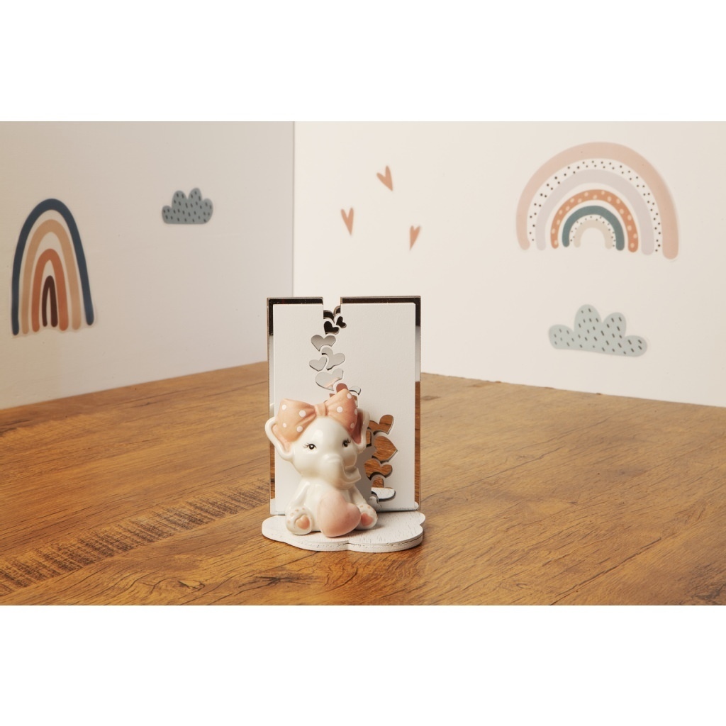 Elefante rosa piccolo con supporto cuori - 23931c/fiocco Elefante rosa piccolo con supporto cuori - 23931c/fiocco
