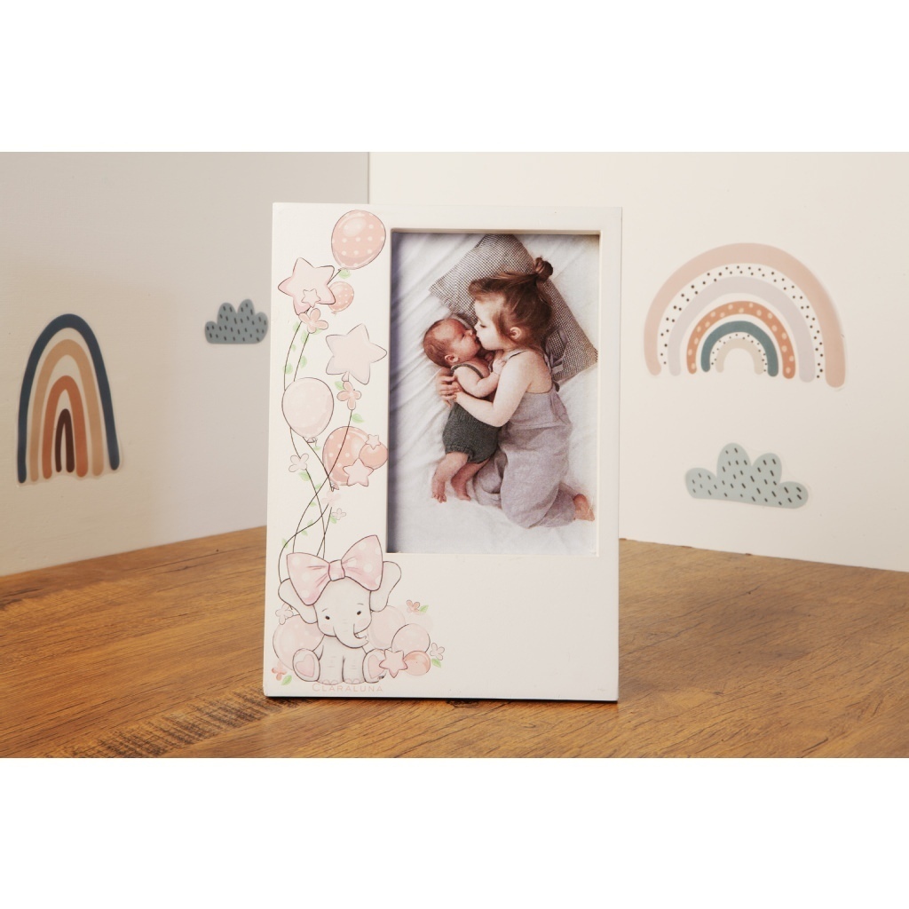 Portafoto elefante femmina con decorazioni e sfumature rosa. - 23937