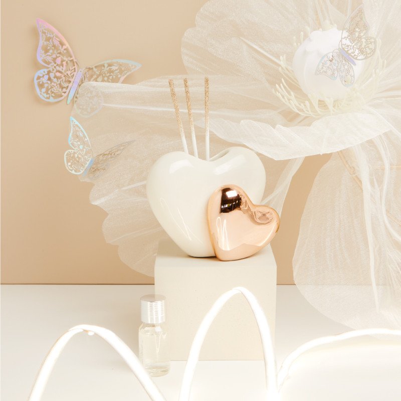 Diffusore Doppio Cuore Bianco E Oro Rosa - 25131/botanica