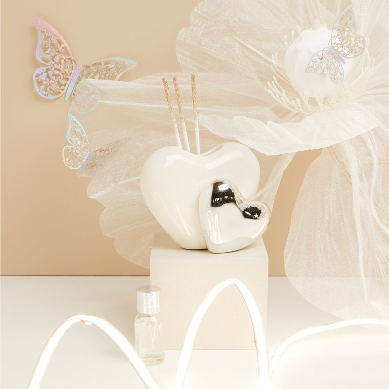 Diffusore Doppio Cuore Bianco E Silver - 25132/botanica